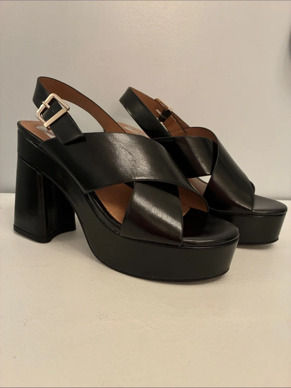 Dolce Vita Black Leather Platform Crisscross Slingback Sandals NWT 8